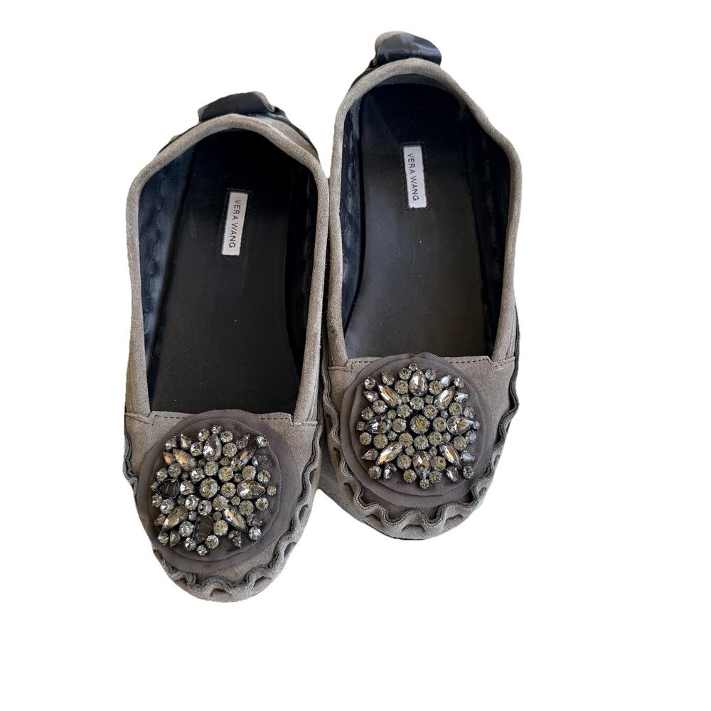 Vera Wang Grey Indigo Suede Embellished Crystal Flats Shoes Womens 6 Boho Artsy